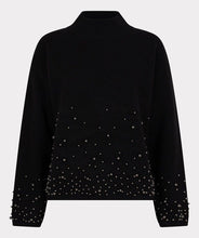 Load image into Gallery viewer, Black sweater with pearl embellishments against a light grey background.
