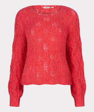 Load image into Gallery viewer, Crafted with intricate openwork details, this lightweight sweater is the perfect addition to any wardrobe. Its vivid, cheery color and classic round neckline make it a versatile piece that pairs well with white pants, shorts, or your favorite jeans. This gorgeous sweater offers both style and comfort.