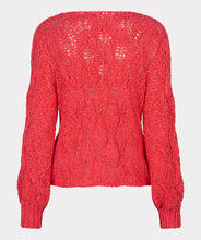 Load image into Gallery viewer, Crafted with intricate openwork details, this lightweight sweater is the perfect addition to any wardrobe. Its vivid, cheery color and classic round neckline make it a versatile piece that pairs well with white pants, shorts, or your favorite jeans. This gorgeous sweater offers both style and comfort.