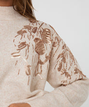 Load image into Gallery viewer, Beige sweater with rose gold sequin embellishments against a plain background.