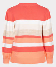 Load image into Gallery viewer, Stripes are forever fashionable! Add this adorable top with playful sleeves and horizontal stripes to your wardrobe - it's a must-have. Featuring shades of coral, white, tan, and gold.