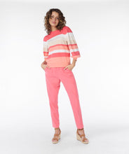 Load image into Gallery viewer, Stripes are forever fashionable! Add this adorable top with playful sleeves and horizontal stripes to your wardrobe - it's a must-have. Featuring shades of coral, white, tan, and gold.