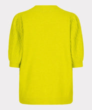 Load image into Gallery viewer, Lime cable knit sweater with pearl embellishments against a light gray background.