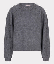Load image into Gallery viewer, Grey sweater with grey pearls against a light grey background.