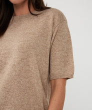 Load image into Gallery viewer, Close-up of a model wearing a taupe sweater against a plain background.