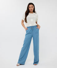 Load image into Gallery viewer, The EsQualo Senia Sweater is a chic, feminine knit featuring delicate floral appliqué and tiny sparkling sequins, a classic round neckline, and short sleeves for effortless style. Crafted from 60% acrylic and 40% polyester, it offers a soft, comfortable fit perfect for layering or wearing solo. this sweater blends elegance and versatility, making it a must-have wardrobe essential.