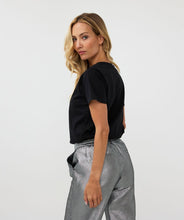 Load image into Gallery viewer, Discover the perfect style layer for your wardrobe with this chic t-shirt featuring a floral design of rhinestones. Pair it with our Beate Blazer with Sleeve Embellishments for a beautiful look or under any favorite jacket, blazer or cardigan.