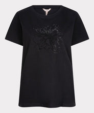 Load image into Gallery viewer, Discover the perfect style layer for your wardrobe with this chic t-shirt featuring a floral design of rhinestones. Pair it with our Beate Blazer with Sleeve Embellishments for a beautiful look or under any favorite jacket, blazer or cardigan.