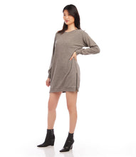 Load image into Gallery viewer, A soft brushed knit fabric gives this relaxed dress a sophisticated touch, thanks to its stylish zipper details. It looks amazing on its own or when worn with leggings and boots for a contemporary look. Color- Heathered taupe. Long sleeve. Crew neck. Side-zipper. Fabric -81% Polyester. 16% Rayon. 3% Spandex.