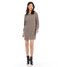 Load image into Gallery viewer, A soft brushed knit fabric gives this relaxed dress a sophisticated touch, thanks to its stylish zipper details. It looks amazing on its own or when worn with leggings and boots for a contemporary look. Color- Heathered taupe. Long sleeve. Crew neck. Side-zipper. Fabric -81% Polyester. 16% Rayon. 3% Spandex.