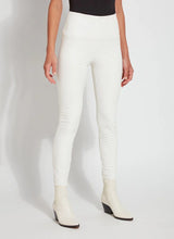 Load image into Gallery viewer, These Vegan Leather leggings are made from stretchy Textured Faux Leather, boasting a body hugging fit and a concealed signature waistband that offers a smooth, flattering silhouette. In a versatile off-white hue known as chalk, they complement a wide array of your preferred tops beautifully.