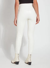 Load image into Gallery viewer, These Vegan Leather leggings are made from stretchy Textured Faux Leather, boasting a body hugging fit and a concealed signature waistband that offers a smooth, flattering silhouette. In a versatile off-white hue known as chalk, they complement a wide array of your preferred tops beautifully.