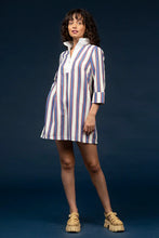 Load image into Gallery viewer, Timeless charm meets modern ease in the Martha Dress by Smith & Quinn. Designed in the cheerful Cottage Stripe print, this dress features a flattering V-neckline, tailored bodice, and gently flared skirt that moves with grace. Crafted from Smith & Quinn’s signature stretch fabric, it offers wrinkle resistance and all-day comfort—perfect for warm-weather outings, garden parties, or casual brunches.