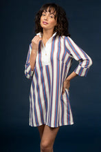 Load image into Gallery viewer, Timeless charm meets modern ease in the Martha Dress by Smith & Quinn. Designed in the cheerful Cottage Stripe print, this dress features a flattering V-neckline, tailored bodice, and gently flared skirt that moves with grace. Crafted from Smith & Quinn’s signature stretch fabric, it offers wrinkle resistance and all-day comfort—perfect for warm-weather outings, garden parties, or casual brunches.