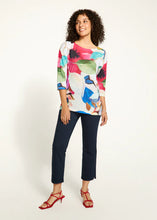 Load image into Gallery viewer, Exude confidence in this striking drop shoulder boat-neck top in a brilliant abstract floral pattern. Crafted from drapey twill, the relaxed fit provides unparalleled comfort. Its flattering silhouette effortlessly complements any look, whether it be with distressed denim or tailored twill.