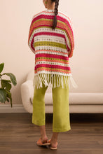Load image into Gallery viewer, Tae Three Quarter Sleeve Open Front Crochet Sweater w/ Fringe in Key Lime - Tribal 5885O-5016-3238