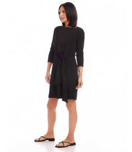 Load image into Gallery viewer, Ideal for traveling or managing your everyday tasks, our Travel Jersey 3/4 Sleeve Tie Waist Dress guarantees stylish and comfortable wear. Its wrinkle-resistant material and adaptable style make it an excellent choice for hectic schedules and impromptu outings, ensuring you stay chic and comfortable wherever you go.