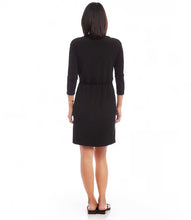 Load image into Gallery viewer, Ideal for traveling or managing your everyday tasks, our Travel Jersey 3/4 Sleeve Tie Waist Dress guarantees stylish and comfortable wear. Its wrinkle-resistant material and adaptable style make it an excellent choice for hectic schedules and impromptu outings, ensuring you stay chic and comfortable wherever you go.