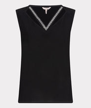 Load image into Gallery viewer, The Thyra Top by EsQualo offers a stylish look with its flattering V-neck silhouette and delicate beading embellishments. Created with high-quality materials, this top is perfect for both casual and formal occasions, adding a touch of elegance to any outfit. Wear it with denim or layer it under a jacket or blazer to complete the look.