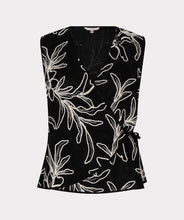 Load image into Gallery viewer, Black sleeveless top with off-white floral embroidery against a white background.