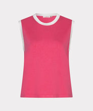 Load image into Gallery viewer, Pink sleeveless top with white trim on a light gray background.