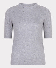 Load image into Gallery viewer, Light grey sparkly short sleeve sweater against a white background.