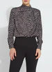 Load image into Gallery viewer, The Topacio Embellished High Neck Blouse, crafted from silky printed lightweight satin, features precise construction, crystal rhinestone adornments, and a back keyhole with a self-covered button. The crystals, applied exclusively to the front panel, are heat-set following the pattern cutting.
