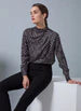 Load image into Gallery viewer, The Topacio Embellished High Neck Blouse, crafted from silky printed lightweight satin, features precise construction, crystal rhinestone adornments, and a back keyhole with a self-covered button. The crystals, applied exclusively to the front panel, are heat-set following the pattern cutting.