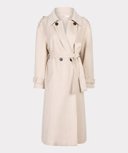 Load image into Gallery viewer, Classic, chic, and timeless, this stunning EsQualo Trenchcoat in a beautiful bisquit color is a must-have. The chic long trench coat features a bow belt and beautiful button details on the hem, sleeves, and shoulders, making it a perfect blend of elegance and sophistication.