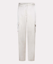 Load image into Gallery viewer, Upgrade your wardrobe with these stylish cargo trousers in a sophisticated light stone color. The satin finish adds a touch of elegance, making these trousers perfect for both casual and semi-formal occasions. Designed with a comfortable fit and versatile style, they can be paired effortlessly with sneakers for a relaxed look or heels for a chic, polished outfit.