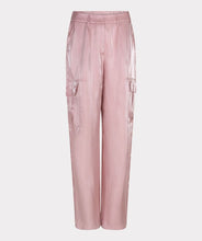 Load image into Gallery viewer, Slide into summer with these effortlessly chic silky cargos by EsQualo. Crafted in a soft pastel pink, they blend utility and elegance with a lightweight, flowy silhouette. Featuring an elastic waistband, side patch pockets, and a breezy wide-leg cut, these trousers are perfect for sunny strolls, weekend getaways, or dressing up with a strappy heel.