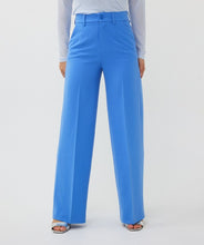 Load image into Gallery viewer, These beautiful electric blue wide leg trousers are adorned with clean pleated seams on the front and back, giving off a sophisticated and refined appearance. The elastic waistband allows for a comfortable and flattering fit. Suitable for both casual and formal events, these trousers make a versatile wardrobe addition.