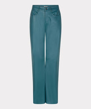 Load image into Gallery viewer, Teal faux leather pants against a light gray background.