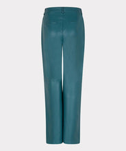 Load image into Gallery viewer, Teal faux leather pants against a light gray background.