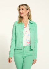 Load image into Gallery viewer, Featuring a cropped, jean-style design with a button-front closure, our Thea jacket offers a modern twist on a classic silhouette. Crafted from a premium blend of fabrics, it provides a comfortable fit with just the right amount of stretch. Perfect for layering over casual or dressy outfits, this jacket is a must-have for any season.