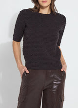 Load image into Gallery viewer, This versatile cropped sweater, made from Cozy Jacquard, showcases a 3D texture and a chunky feel. Offering short sleeves and embellished with stitched pearls, the Valentina Pearl Short Sleeve Sweater styles as well with wide-leg jeans as it does with dress pants.