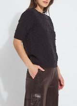 Load image into Gallery viewer, This versatile cropped sweater, made from Cozy Jacquard, showcases a 3D texture and a chunky feel. Offering short sleeves and embellished with stitched pearls, the Valentina Pearl Short Sleeve Sweater styles as well with wide-leg jeans as it does with dress pants.