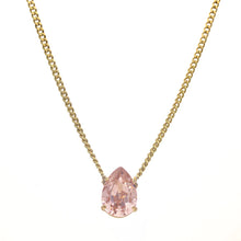 Load image into Gallery viewer, Introducing the Lumi necklace, a dazzling and versatile piece adorned with a high-quality pear-shaped stone in the middle. This antique gold-plated necklace features a 14” length with a 3” extension. Handcrafted in Canada. Color- Gold and vintage rose. Premium crystals. Tear drop in vintage rose. Gold chain. Length- 14 inches with 3-inch extension.
