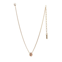 Load image into Gallery viewer, Introducing the Lumi necklace, a dazzling and versatile piece adorned with a high-quality pear-shaped stone in the middle. This antique gold-plated necklace features a 14” length with a 3” extension. Handcrafted in Canada. Color- Gold and vintage rose. Premium crystals. Tear drop in vintage rose. Gold chain. Length- 14 inches with 3-inch extension.