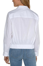 Load image into Gallery viewer, The Winslow White Button Front Shirt features a new elastic back waist to enhance any figure and ensure optimal comfort. This modern interpretation of a timeless piece makes it a must-have for any wardrobe. Color- White. Button front shirt.. Elastic at back waist. Long sleeve.