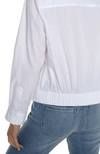 Load image into Gallery viewer, The Winslow White Button Front Shirt features a new elastic back waist to enhance any figure and ensure optimal comfort. This modern interpretation of a timeless piece makes it a must-have for any wardrobe. Color- White. Button front shirt.. Elastic at back waist. Long sleeve.