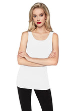 Load image into Gallery viewer, This white knit sleeveless Cami Top by Frank Lyman (Style 010) is a versatile layering piece that can be worn alone or paired with a jacket, blazer, or cardigan. Crafted with top-quality materials, this cami offers both durability and style, making it a staple for any wardrobe. Color- White. Pull-over. Sleeveless. Scoop neck.