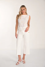 Load image into Gallery viewer, Woman wearing a white sleeveless top, wide-leg crop pants and white sandals on a plain background.