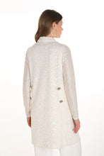 Load image into Gallery viewer, Woman wearing white sparkle long sleeve top, white sparkle long vest and white pants against a white background.