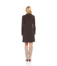 Load image into Gallery viewer, Woman wearing a brown dress and tan tall suede boots against a white background.