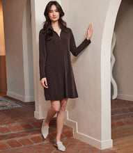 Load image into Gallery viewer, Woman wearing a brown dress and neutral flats standing in a home interior.