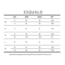 Load image into Gallery viewer, Size chart for clothing brand ESQUALO with measurements in inches.