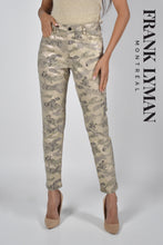 Load image into Gallery viewer, A striking gold metallic reptile print creates a denim pant that is so very exquisite. A slim fit with stretch, this versatile pant can be dressed up for a night out or worn casually while running errands. One thing is for certain, you will not blend in with a crowd, when you wear this stunning pant.
