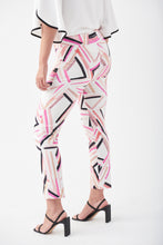 Load image into Gallery viewer, How stunning is this Lydia pant by Joseph Ribkoff? A unique blend of abstract stripes in colors of pink, peach, black and taupe playfully sit on a white background. A gorgeous slimming, stretch fit allows for easy movement and comfort that will last throughout the day. Pair with a solid black or white top to create a fashionable look that will get you noticed!
