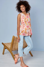Load image into Gallery viewer, A lively pattern can instantly dress up any outfit and that's exactly why you'll want to add this tiered mesh top to your wardrobe. The vibrant selection of print pops with personality even when layered underneath your favorite cardigan or jacket. We're loving the lightweight mesh fabric embedded with plenty of stretch, and the tiered design that adds extra swing to the already flowy fit. This is one piece you'll keep in your closet all year round.